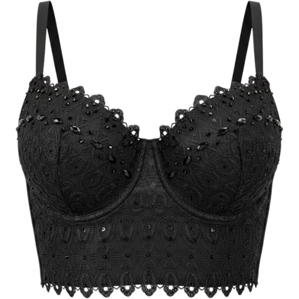 Windsor Bustier Top Womens Medium Black Excellent Lace Beaded Padded DS4017